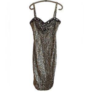 Glamorous Mandalay Gold/Silver/Bronze Sequin Evening Cocktail Dress